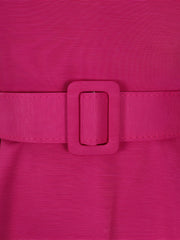 Round Neck Puff Sleeves Belted Midi Work Dress