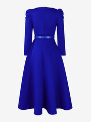 Puff Sleeve Square Neck Belted Midi Dress