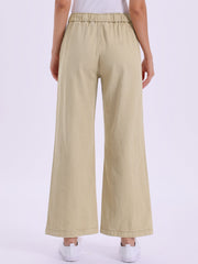 Casual Denim Pants Drawstring Elastic Waist Wide Legs Jeans