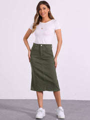 Casual Denim High Waist Stretchy Midi Pencil Jean Skirt