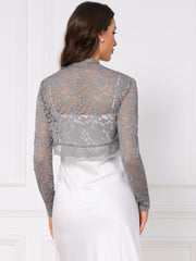Floral Lace Long Sleeve Open Front Cropped Bolero Shrugs