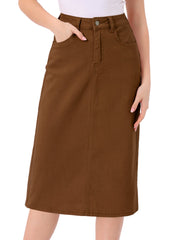 Casual Denim High Waist Stretchy Midi Pencil Jean Skirt