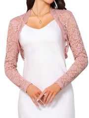 Floral Lace Long Sleeve Open Front Cropped Bolero Shrugs