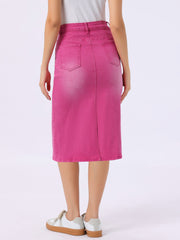 Casual Denim High Waist Stretchy Midi Pencil Jean Skirt