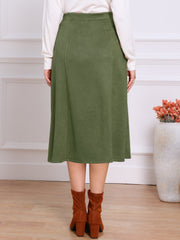 Faux Suede Casual A-Line Midi Skirts
