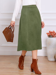 Faux Suede Casual A-Line Midi Skirts