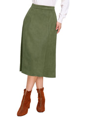 Faux Suede Casual A-Line Midi Skirts
