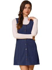 Corduroy Overall Scoop Neck Sleeveless Button Pinefore Dress