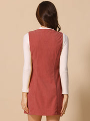 Corduroy Overall Scoop Neck Sleeveless Button Pinefore Dress