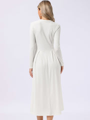 Crew Neck Long Sleeve Pocketed A-Line Sweater Dresses