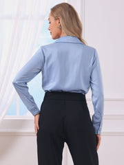 Button Up Notched Lapel Long Sleeve Satin Bodysuit