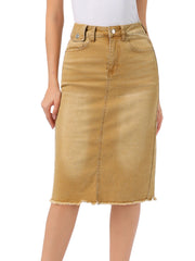 Casual High Waist Back Slit Stretch Denim Midi Jean Skirt