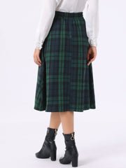Plaid Vintage Pocketed Midi A-Line Skirt