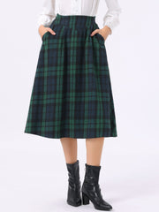 Plaid Vintage Pocketed Midi A-Line Skirt