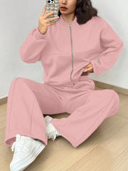 2 Pieces Long Sleeves Jacket & Elastic Waist Sweatpants Set