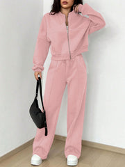 2 Pieces Long Sleeves Jacket & Elastic Waist Sweatpants Set