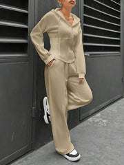 2 Pieces Hooded Zipper Jacket & Elastic Waist Sweatpants Set