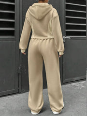 2 Pieces Hooded Zipper Jacket & Elastic Waist Sweatpants Set