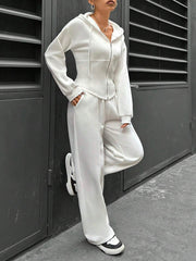 2 Pieces Hooded Zipper Jacket & Elastic Waist Sweatpants Set
