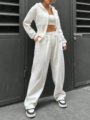 2 Pieces Hooded Zipper Jacket & Elastic Waist Sweatpants Set