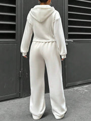 2 Pieces Hooded Zipper Jacket & Elastic Waist Sweatpants Set