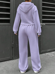 2 Pieces Hooded Zipper Jacket & Elastic Waist Sweatpants Set