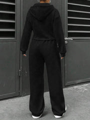 2 Pieces Hooded Zipper Jacket & Elastic Waist Sweatpants Set