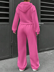 2 Pieces Hooded Zipper Jacket & Elastic Waist Sweatpants Set