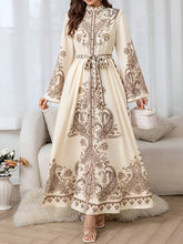 Mock Neck Bell Sleeves Boho Paisley Maxi Dress