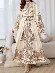 Mock Neck Bell Sleeves Boho Paisley Maxi Dress