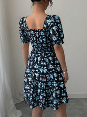 Floral Puff Sleeves Ruffled Smocked Back Mini Dress