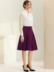 Women's A-Line Belted Waist Casual Midi Flare Pleated Skirt