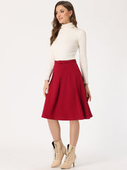 Women's A-Line Belted Waist Casual Midi Flare Pleated Skirt