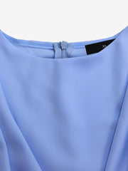 Crew Neck Long Sleeves Belted Pleated Midi Work Dress