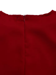 Crew Neck Long Sleeves Belted Pleated Midi Work Dress