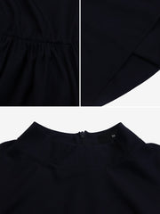 Mock Neck Puff Long Sleeves Belted A-Line Midi Dress