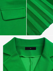 Notched Lapel 3/4 Sleeves Belted Pleated Midi Work Dress