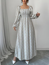 Floral Smocked Square Neck Puff Sleeves Maxi Dress