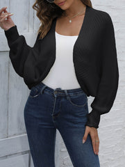 Batwing Sleeves Open Front Shawl-Style Cropped Cardigan