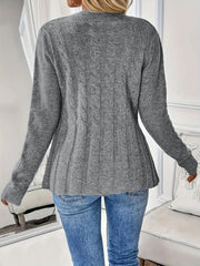 Cable Knit Crew Neck Long Sleeves Cardigan