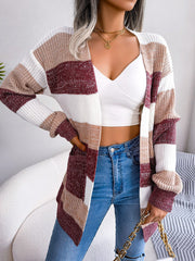 Colorblock Striped Long Sleeve Casual Cardigan