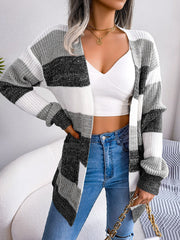 Colorblock Striped Long Sleeve Casual Cardigan