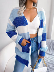 Colorblock Striped Long Sleeve Casual Cardigan