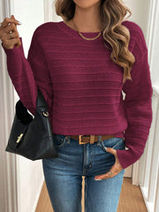 Crew Neck Long Sleeves Back Bow Casual Sweater