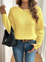 Crew Neck Long Sleeves Back Bow Casual Sweater