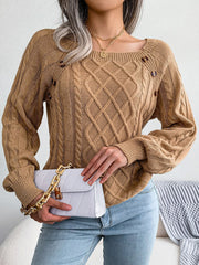 Round Neck Button Decor Cable Knit Pullover Sweater