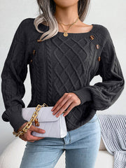 Round Neck Button Decor Cable Knit Pullover Sweater