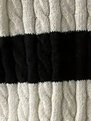 V Neck Striped Colorblock Cable Knit Sweater