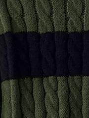 V Neck Striped Colorblock Cable Knit Sweater