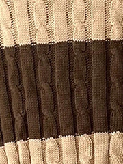 V Neck Striped Colorblock Cable Knit Sweater